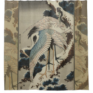 Cranes on a Snow Covered Pine Hokusai Shower Curtain