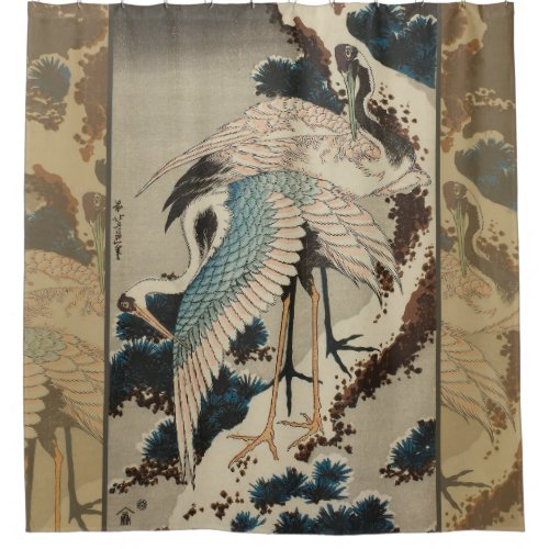 Cranes on a Snow Covered Pine Hokusai Shower Curtain