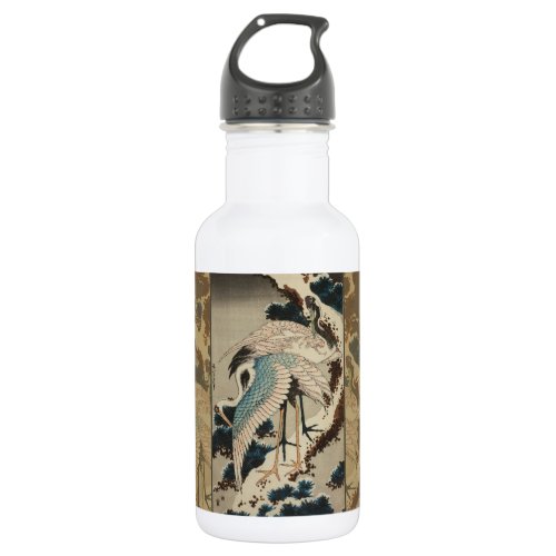 Cranes on a Snow Covered Pine Hokusai Stainless Steel Water Bottle