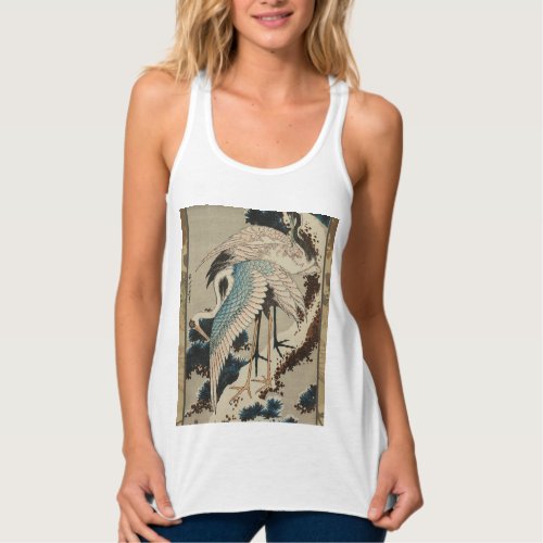 Cranes on a Snow Covered Pine Hokusai Tank Top