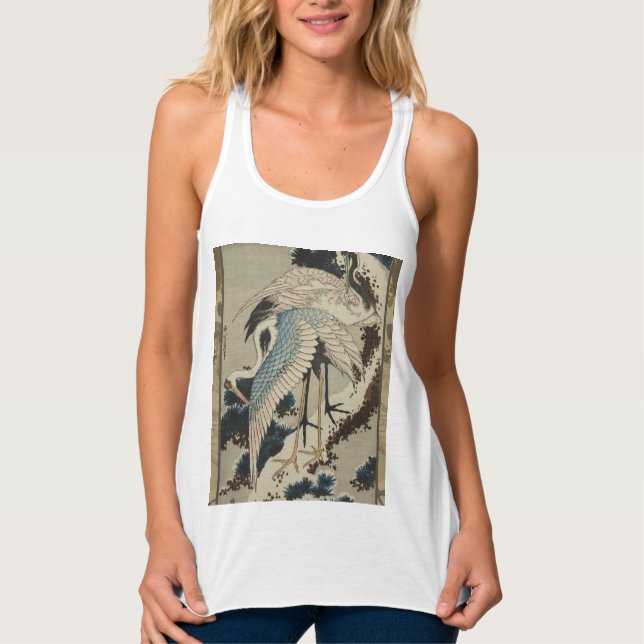 Cranes on a Snow Covered Pine Hokusai Tank Top (Front)