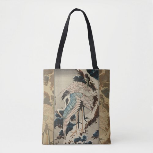 Cranes on a Snow Covered Pine Hokusai Tote Bag