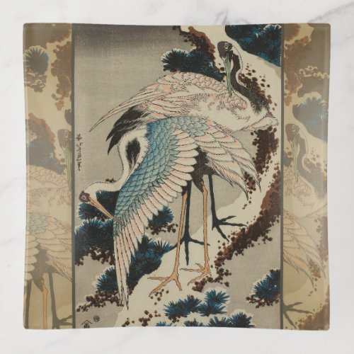 Cranes on a Snow Covered Pine Hokusai Trinket Tray