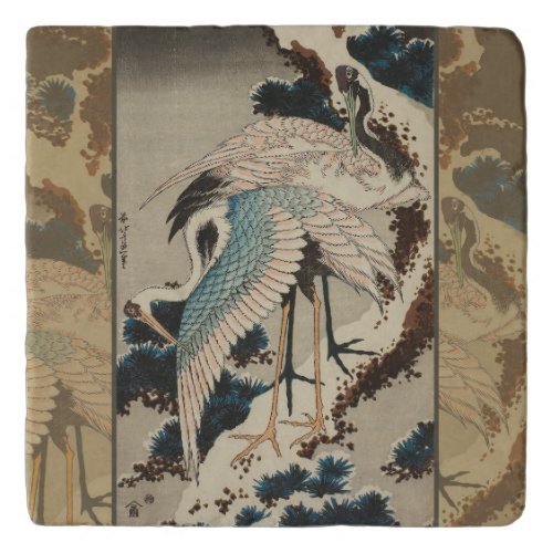 Cranes on a Snow Covered Pine Hokusai Trivet