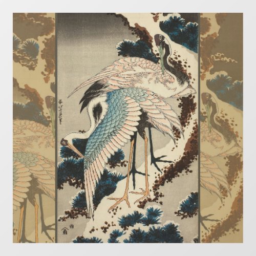 Cranes on a Snow Covered Pine Hokusai Window Cling