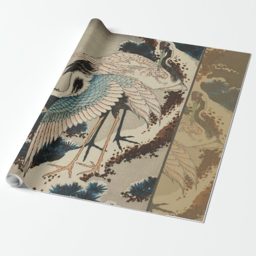 Cranes on a Snow Covered Pine Hokusai Wrapping Paper