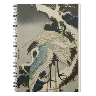 Cranes on Snow-Covered Pine – Vintage Japanese Notebook