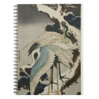 Cranes on Snow-Covered Pine – Vintage Japanese Notebook