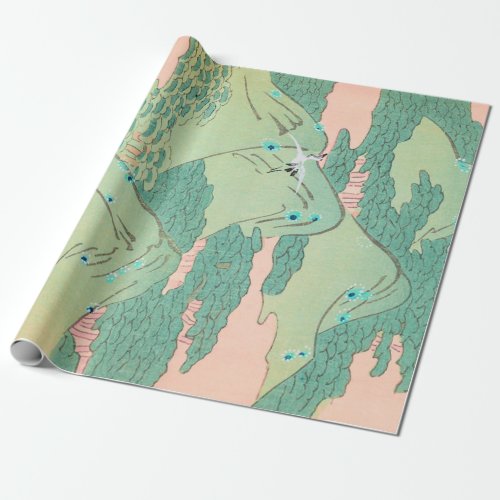Cranes over Mountains Vintage Japanese Pattern Wrapping Paper