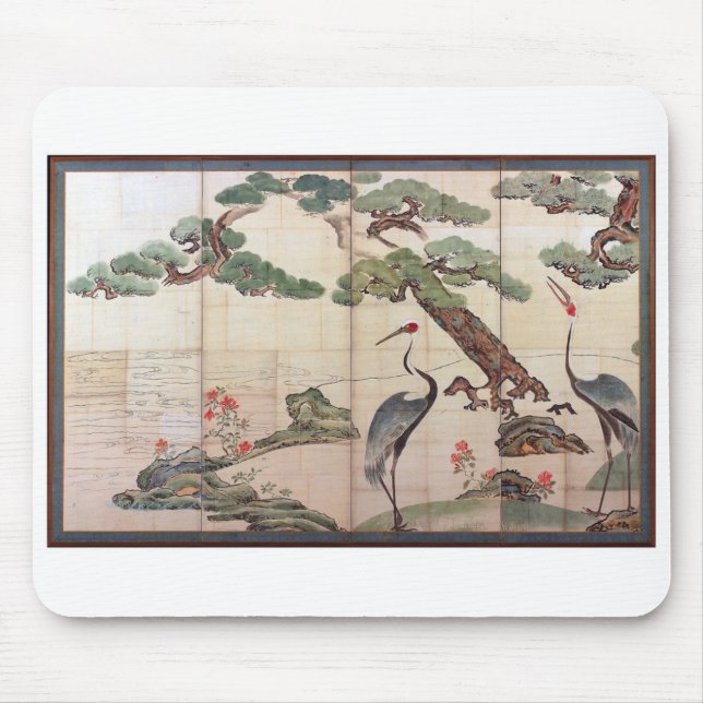 Cranes,Pines and Bamboo by Ogata Korin Mouse Pad (Front)