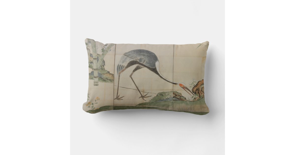 Cranes, Pines, and Bamboo Lumbar Pillow Zazzle