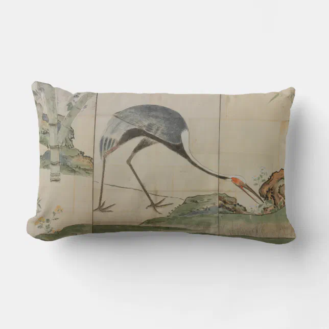 Cranes, Pines, and Bamboo Lumbar Pillow Zazzle
