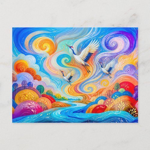 Cranes rising in wind and thermal lift postcard