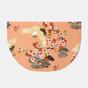 Cranes, sakura, colorful, floral, cantaloupe. doormat