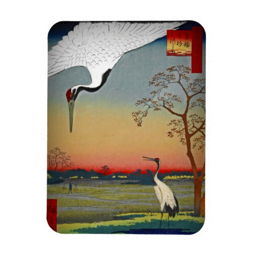 Cranes with Blue Water and Cherry Tree Magnet
