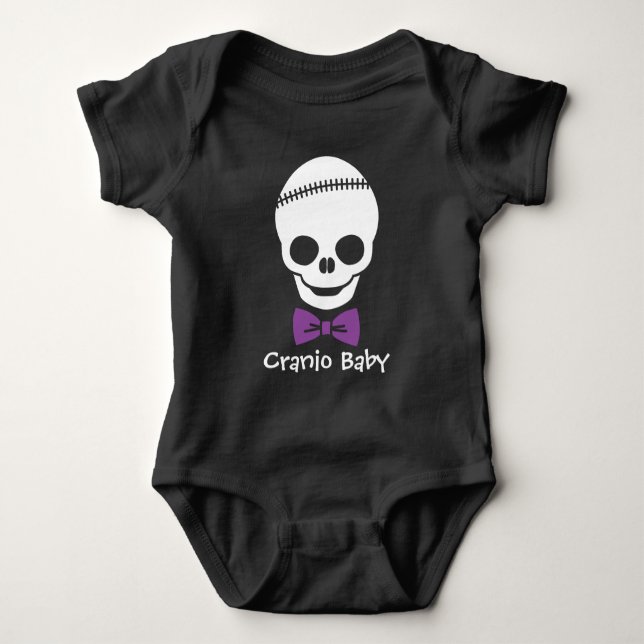 Cranio Baby Boy Skull with Purple Bowtie Baby Bodysuit (Front)