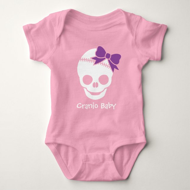 Cranio Kid Girl Skull with Purple Bow Baby Bodysuit (Front)