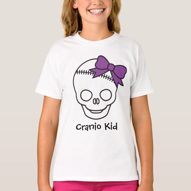 Cranio Kid Girly Skull with Purple Bow T-Shirt (Front)