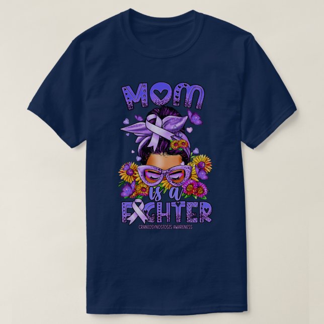 Craniosynostosis Awareness Mom fighter messy bun T-Shirt (Design Front)