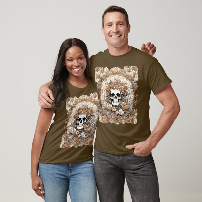 Cranium And Autumn Roses Art Nouveau Design T-Shirt (Unisex)