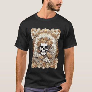 Cranium and Autumn Roses Art Nouveau Design T-Shirt