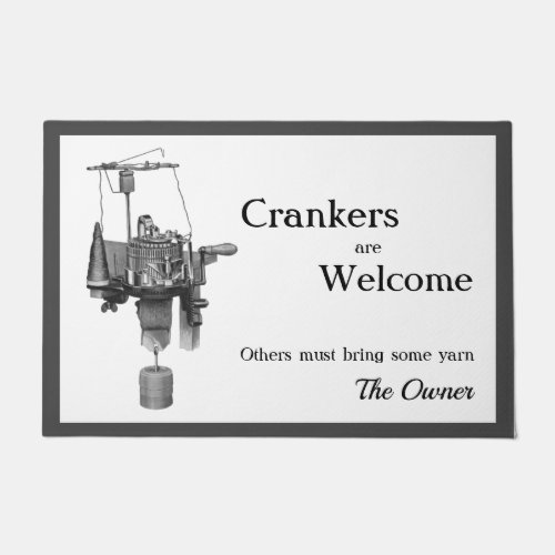 Crankers are Welcome Sock Knitting Machine white Doormat