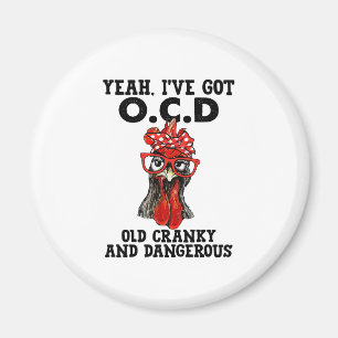 Cranky and dangerous rooster magnet