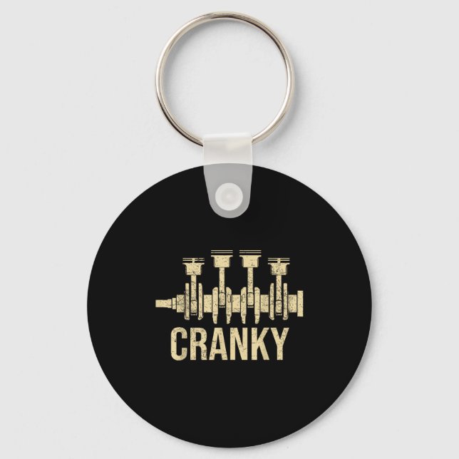 Cranky Car Engine Crankshaft Lover Mechanics Fathe Keychain (Front)