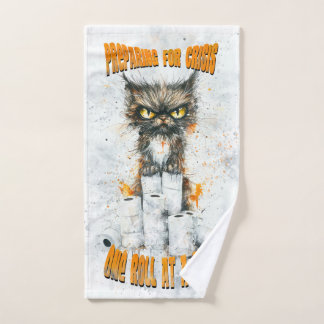 Cranky Cat Hoarding For A Crisis Hand Towel