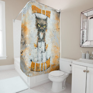 Cranky Cat Hoarding For A Crisis Shower Curtain