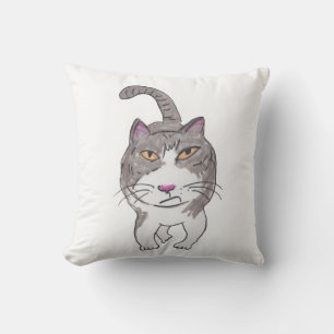  Cranky Cat Pet Doodle Art Humor Fun Throw Pillow