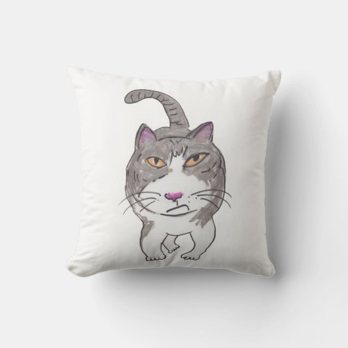 Cranky Cat Pet Doodle Art Humor Fun Throw Pillow