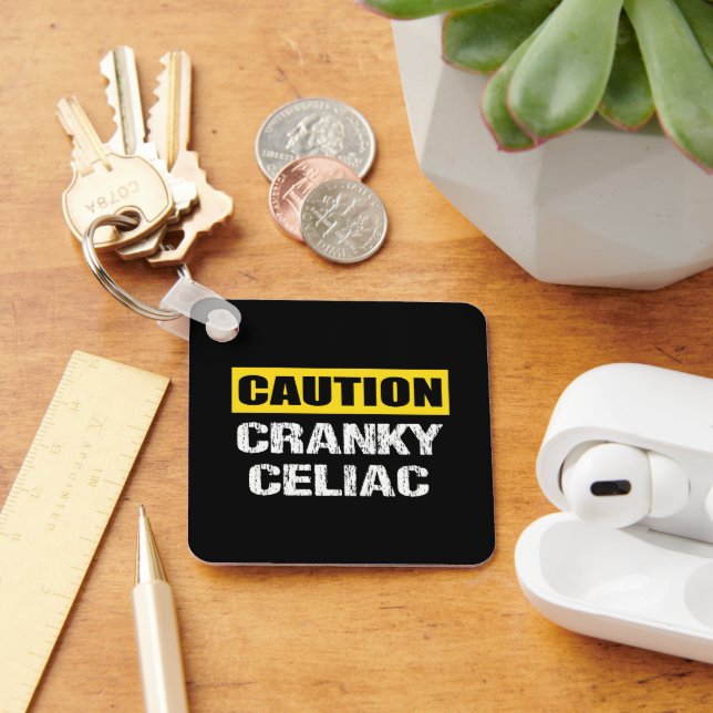 Cranky Celiac Funny Caution Warning Sign Keychain (Desk)