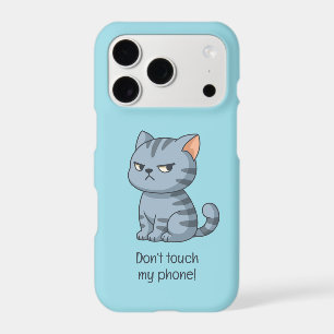 Cranky Grey Tabby Cat Custom Text Blue Iphone 18 Pro Case