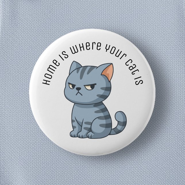 Cranky Grey Tabby Cat Custom Text Button (Creator Uploaded)