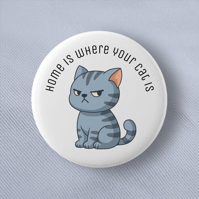 Cranky Grey Tabby Cat Custom Text Button (Creator Uploaded)