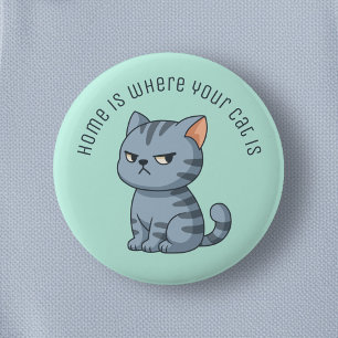 Cranky Grey Tabby Cat Custom Text Green Button