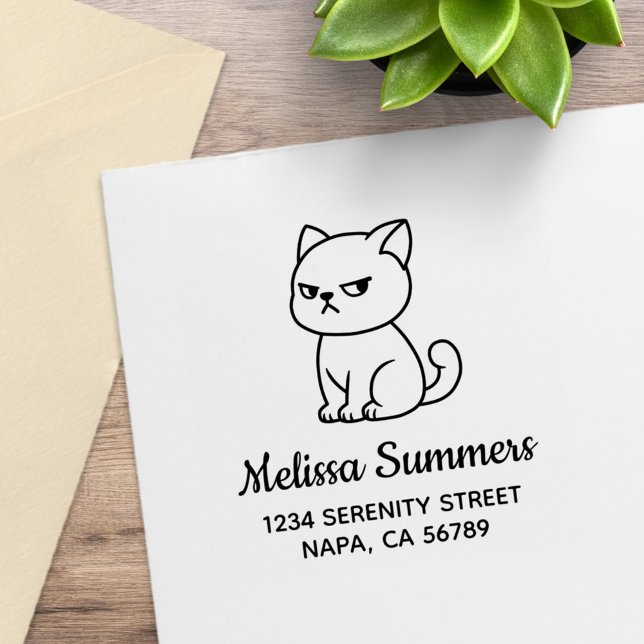 Cranky Moody Cat Address Rubber Stamp (Creator Uploaded)