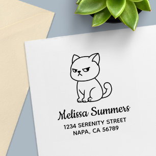 Cranky Moody Cat Address Self-inking Stamp