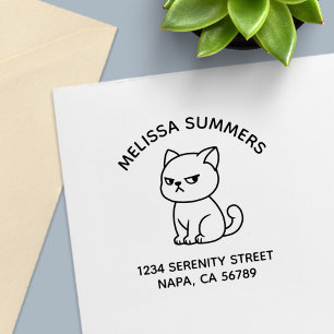 Cranky Moody Cat Arch Address Self-inking Stamp