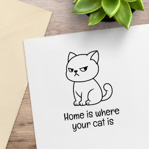 Cranky Moody Cat Custom Text Rubber Stamp