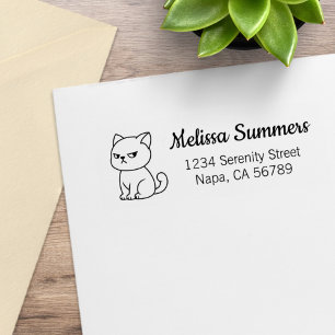Cranky Moody Cat Return Address Rubber Stamp