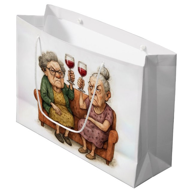 Cranky Old Ladies With Red Wine Large Gift Bag (Front Angled)