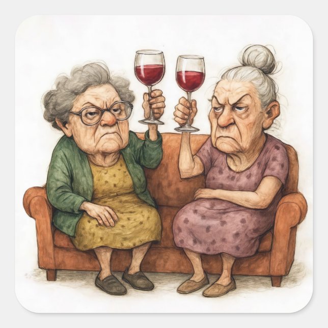 Cranky Old Ladies With Red Wine Square Sticker (Front)