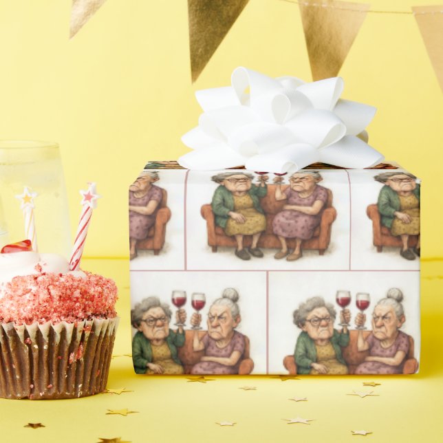 Cranky Old Ladies With Red Wine Wrapping Paper (Birthday Party)