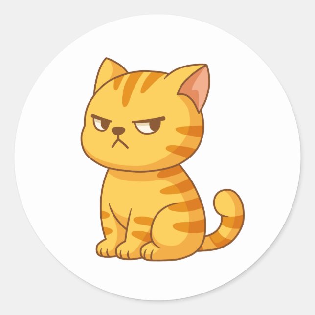 Cranky Orange Tabby Cat Classic Round Sticker (Front)