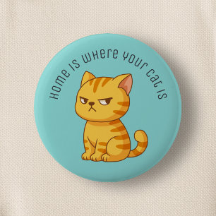 Cranky Orange Tabby Cat Custom Text Green Button