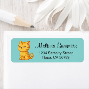Cranky Orange Tabby Cat on Green Label
