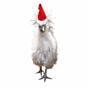 Cranky Silkie Bantam Chicken Santa Hat Christmas Cutout