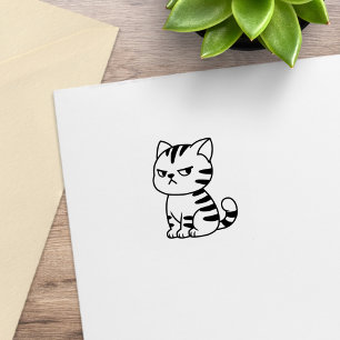 Cranky Tabby Cat 1x1 Rubber Stamp